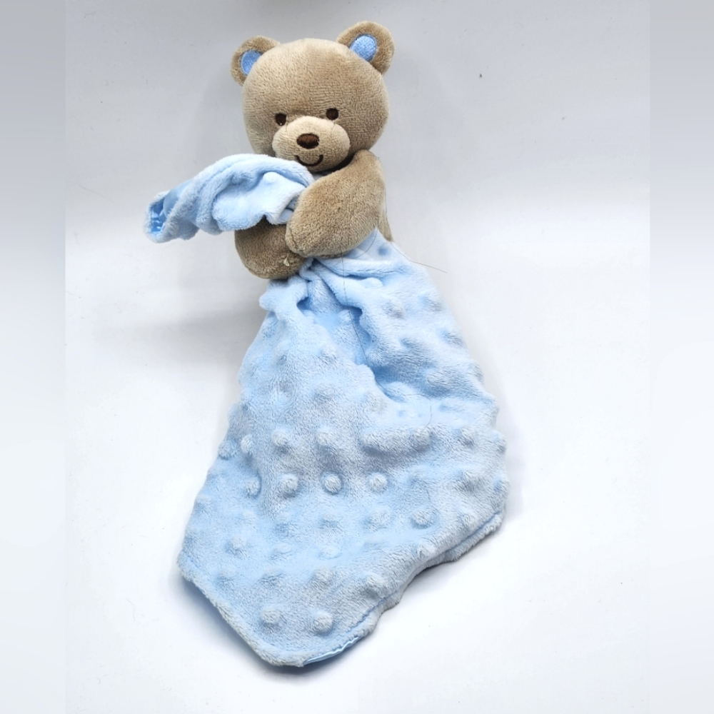 Carters Child of Mine Lovey Security Blanket Bear Blue Rattle Plush Stuffed Dots